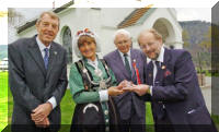 he Mayor of the Norwegian community of Lier, Ulla Naevestad, is presented with the Sunderland paperweight from Pembroke Dock Town Council by John Evans, Project Manager of the Sunderland Trust. Also pictured are (left) historian Thorvald Leberg, one of the principal organisers, and Gunnar Lindaas who was an eyewitness to the tragic events 70 years ago.